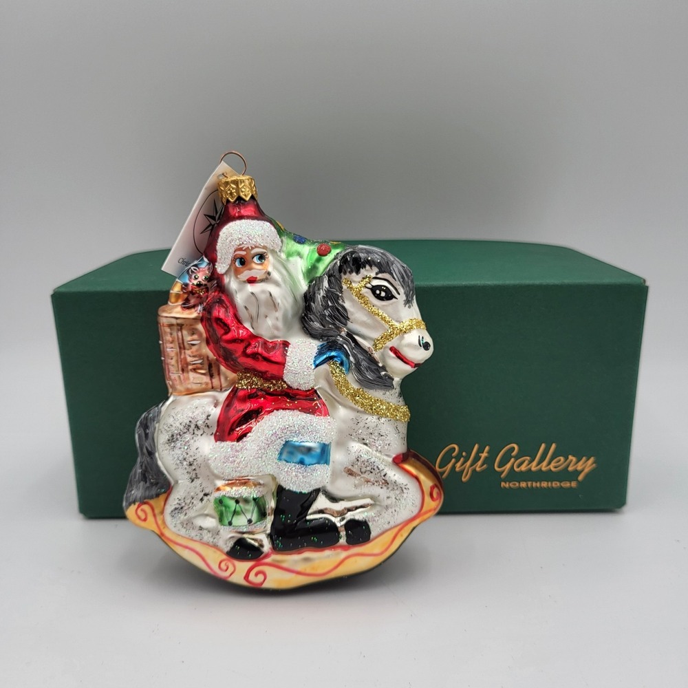 1994 Christopher Radko Santa Claus Rocking Horse Carousel Glass Ornament